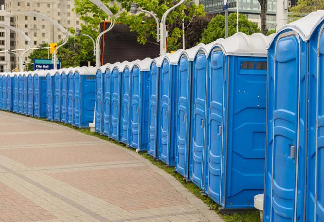 Seasonal porta potty units set up at a Laconia, New Hampshire venue