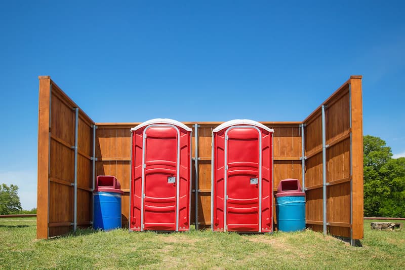 Short-term porta potty units staged for delivery in Laconia, New Hampshire